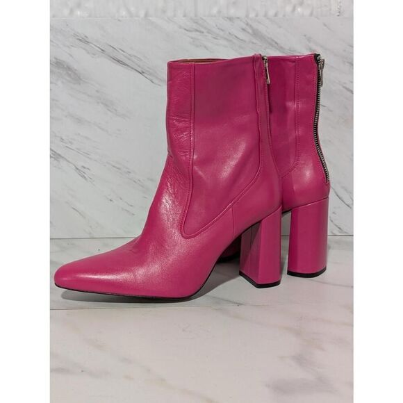 Zara Runway Vogue Collection Hot Pink Runway Zip Up Heel Leather Boot Sz 38 NWOT - Picture 7 of 9